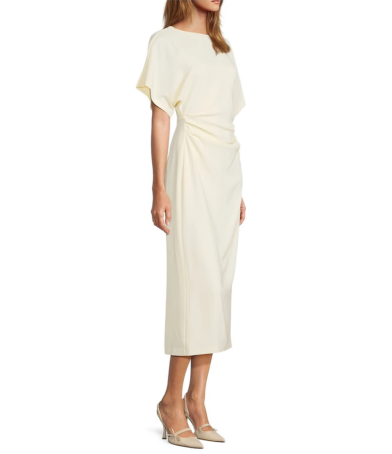 Antonio Melani Carter Short Sleeve Crew Neck Crepe Sheath Midi Drees