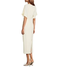 Antonio Melani Carter Short Sleeve Crew Neck Crepe Sheath Midi Drees