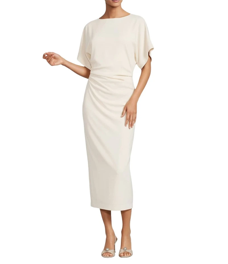 Antonio Melani Carter Short Sleeve Crew Neck Crepe Sheath Midi Drees