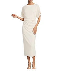 Antonio Melani Carter Short Sleeve Crew Neck Crepe Sheath Midi Drees