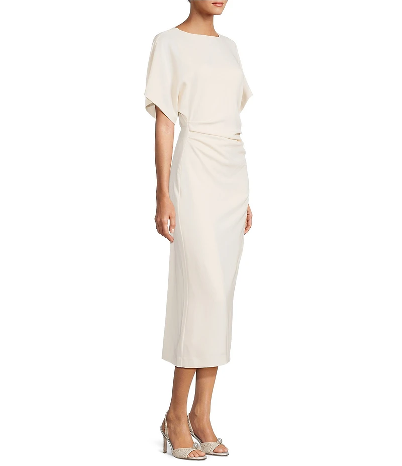 Antonio Melani Carter Short Sleeve Crew Neck Crepe Sheath Midi Drees