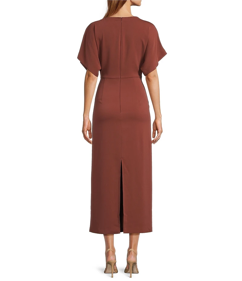 Antonio Melani Carter Short Sleeve Crew Neck Crepe Sheath Midi Dress
