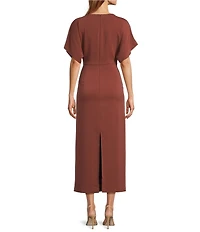 Antonio Melani Carter Short Sleeve Crew Neck Crepe Sheath Midi Dress