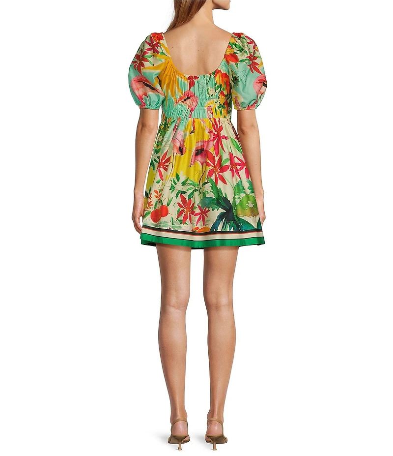Antonio Melani Chappell Tropical Printed Smocked Babydoll Dress