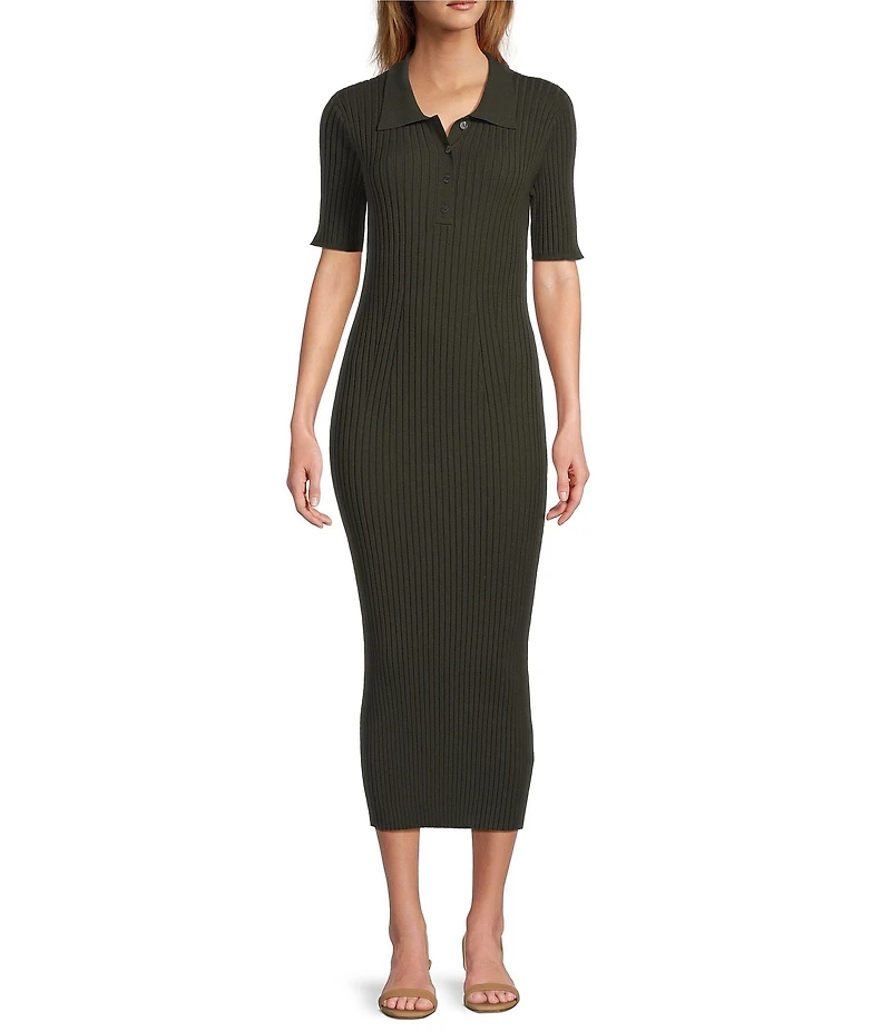 Antonio Melani Charlee Collar Neck Short Sleeve Button Front Bodycon Midi Dress