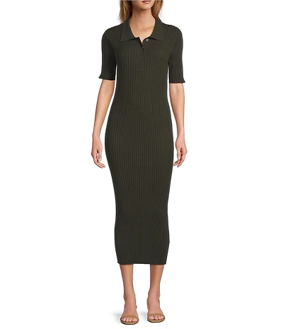 Antonio Melani Charlee Collar Neck Short Sleeve Button Front Bodycon Midi Dress