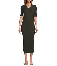 Antonio Melani Charlee Collar Neck Short Sleeve Button Front Bodycon Midi Dress