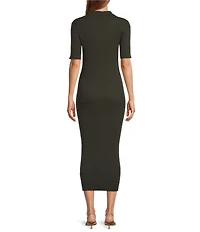 Antonio Melani Charlee Collar Neck Short Sleeve Button Front Bodycon Midi Dress