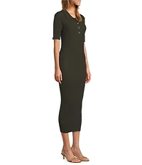 Antonio Melani Charlee Collar Neck Short Sleeve Button Front Bodycon Midi Dress