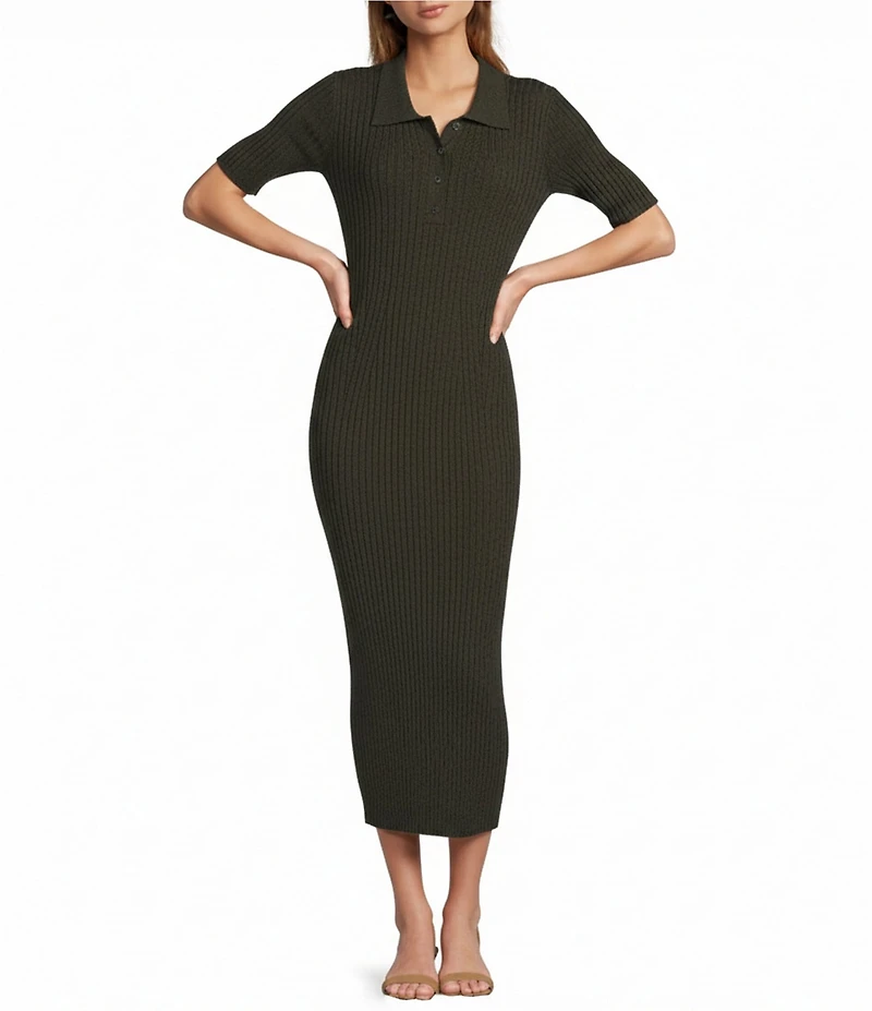 Antonio Melani Charlee Collar Neck Short Sleeve Button Front Bodycon Midi Dress