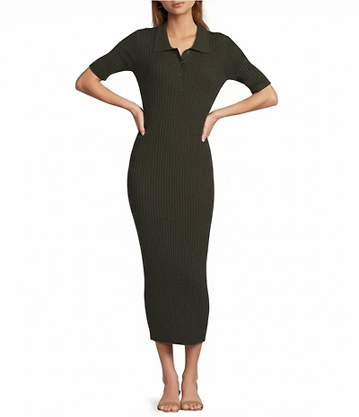 Antonio Melani Charlee Collar Neck Short Sleeve Button Front Bodycon Midi Dress