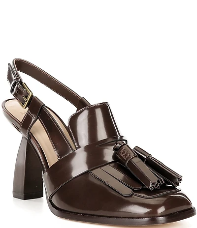 Antonio Melani Cinthia Leather Fringe Tassel Loafer Slingback Pumps