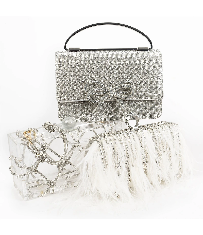 Antonio Melani Clear Rhinestone Minaudiere Box Clutch