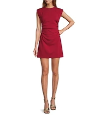 Antonio Melani Clementine Round Neck Shoulder Pad Sleeveless Ruched Dress