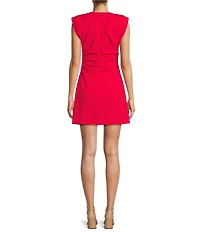 Antonio Melani Clementine Round Neck Shoulder Pad Sleeveless Ruched Dress