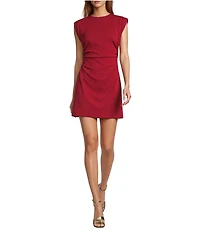 Antonio Melani Clementine Round Neck Shoulder Pad Sleeveless Ruched Dress