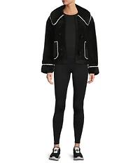 Antonio Melani Collared Long Sleeve Contrast Stitching Shearling Teddy Jacket