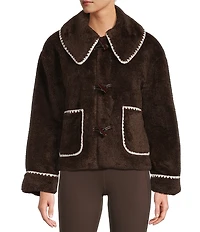 Antonio Melani Collared Long Sleeve Contrast Stitching Shearling Teddy Jacket
