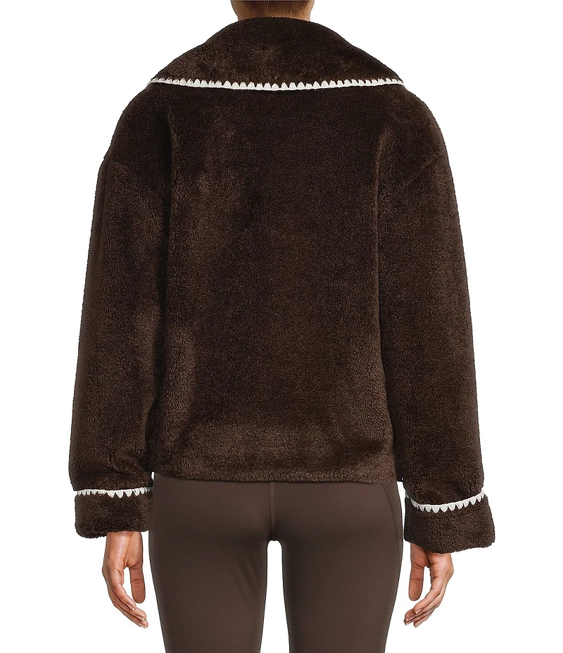 Antonio Melani Collared Long Sleeve Contrast Stitching Shearling Teddy Jacket