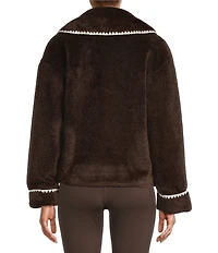 Antonio Melani Collared Long Sleeve Contrast Stitching Shearling Teddy Jacket