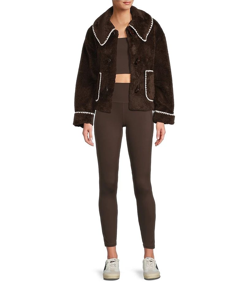 Antonio Melani Collared Long Sleeve Contrast Stitching Shearling Teddy Jacket