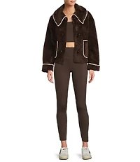 Antonio Melani Collared Long Sleeve Contrast Stitching Shearling Teddy Jacket