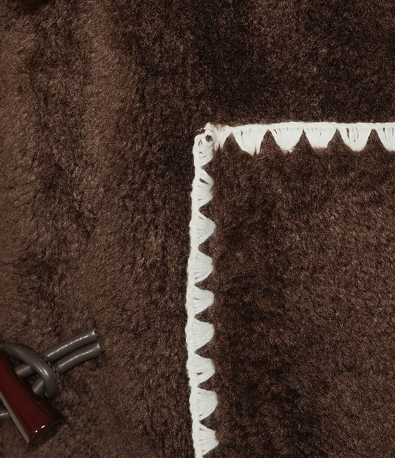 Antonio Melani Collared Long Sleeve Contrast Stitching Shearling Teddy Jacket