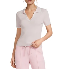 Antonio Melani Contrast Ribbed V-Neck Collar Short Sleeve Blouse