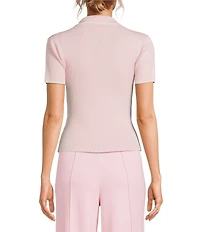 Antonio Melani Contrast Ribbed V-Neck Collar Short Sleeve Blouse