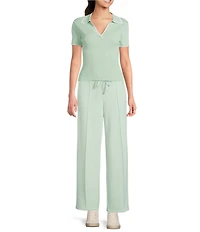 Antonio Melani Contrast Ribbed V-Neck Collar Short Sleeve Blouse