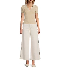 Antonio Melani Contrast Ribbed V-Neck Collar Short Sleeve Blouse