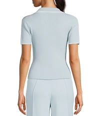 Antonio Melani Contrast Ribbed V-Neck Collar Short Sleeve Blouse