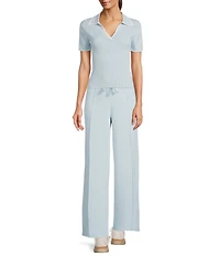 Antonio Melani Contrast Ribbed V-Neck Collar Short Sleeve Blouse