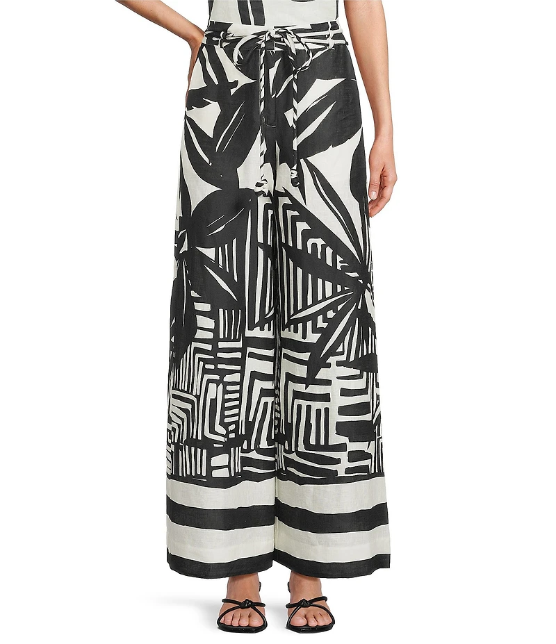 Antonio Melani Coordinating Brandy Palm Printed Linen Palazzo Pants