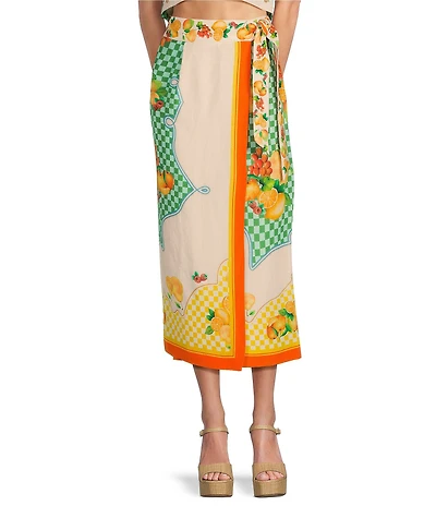 Antonio Melani Coordinating Clio Fruit Printed Linen Wrap Skirt