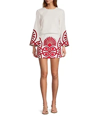 Antonio Melani Coordinating Edina Printed Linen Blend Round Neck Long Sleeve Blouse