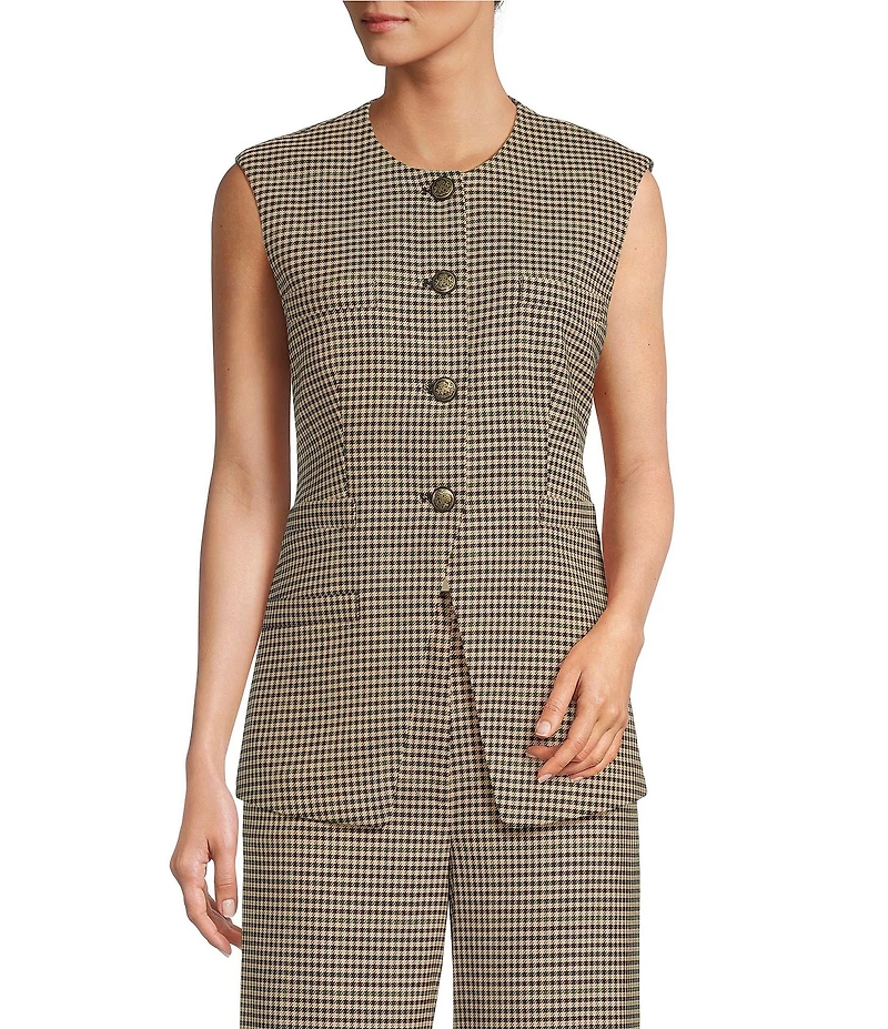 Antonio Melani Coordinating Elodie Plaid Round Neck Sleeveless Button Front Vest