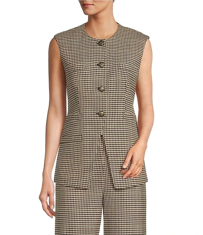 Antonio Melani Coordinating Elodie Plaid Round Neck Sleeveless Button Front Vest