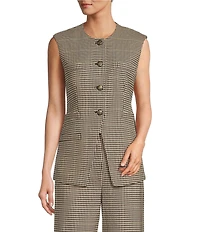Antonio Melani Coordinating Elodie Plaid Round Neck Sleeveless Button Front Vest