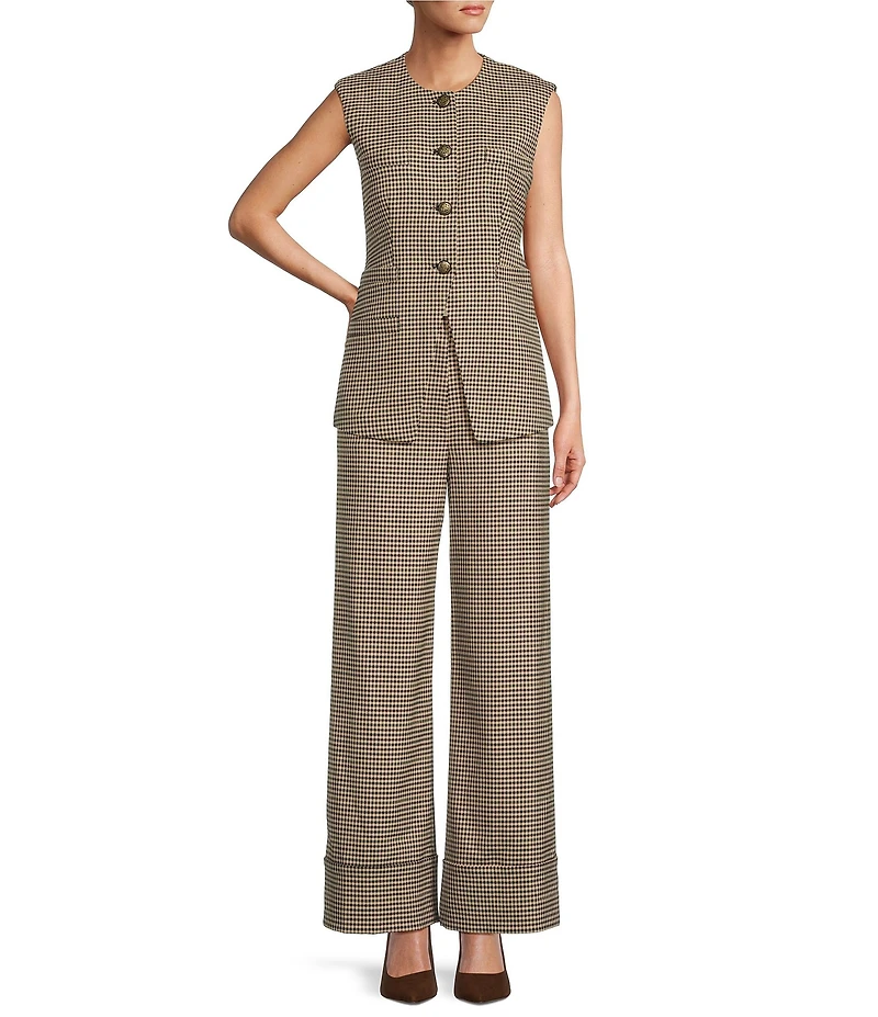 Antonio Melani Coordinating Elodie Plaid Round Neck Sleeveless Button Front Vest