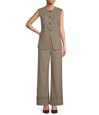 Antonio Melani Coordinating Elodie Plaid Round Neck Sleeveless Button Front Vest