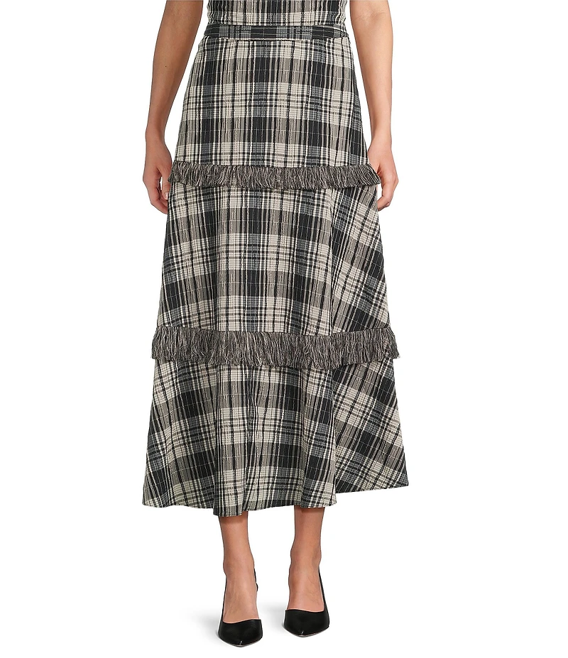Antonio Melani Coordinating Gretchen A Line Tiered Plaid Midi Skirt
