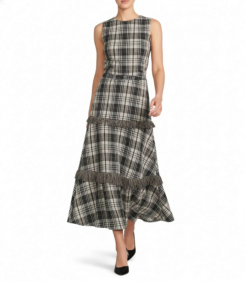 Antonio Melani Coordinating Gretchen Square Neck Short Sleeve Plaid Blouse