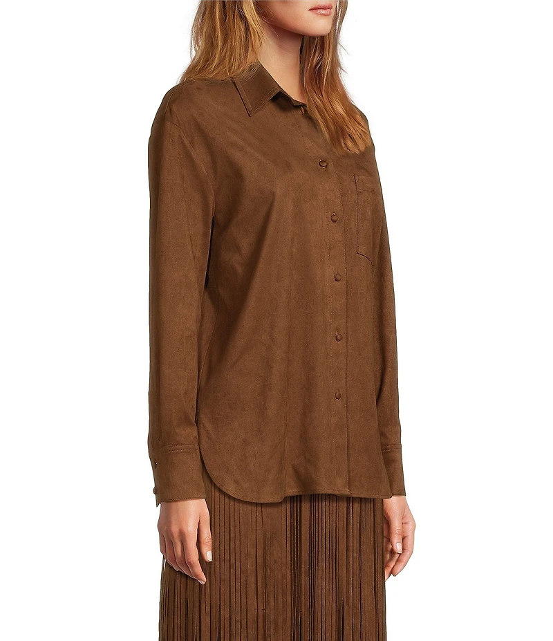 Antonio Melani Coordinating Paulalexis Faux Suede Long Sleeve Collared Button Front Shirt