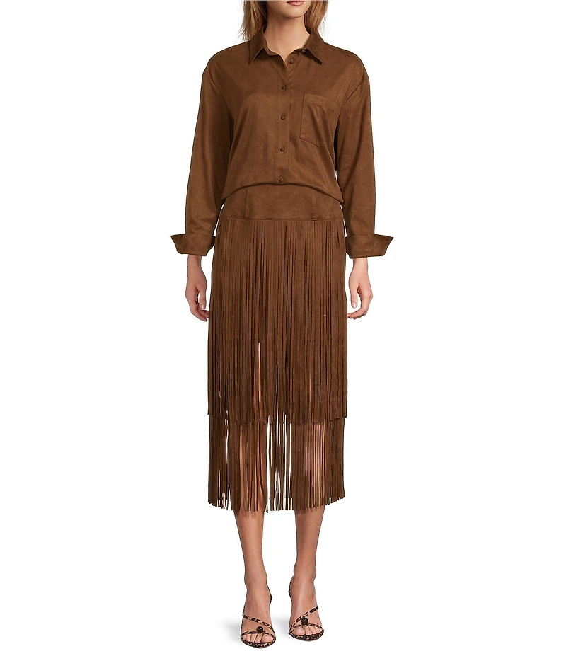 Antonio Melani Coordinating Paulalexis Faux Suede Long Sleeve Collared Button Front Shirt