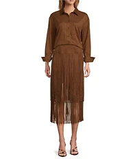 Antonio Melani Coordinating Paulalexis Faux Suede Long Sleeve Collared Button Front Shirt