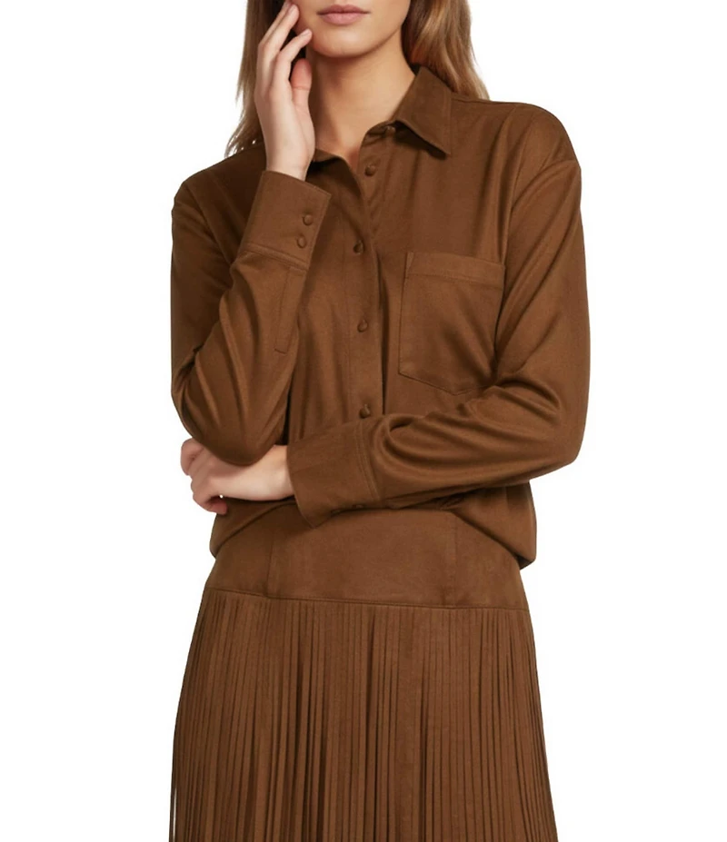 Antonio Melani Coordinating Paulalexis Faux Suede Long Sleeve Collared Button Front Shirt