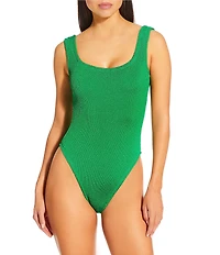 Antonio Melani Crinkle Classic Square Neck Tank One Size One Piece Swimsuit