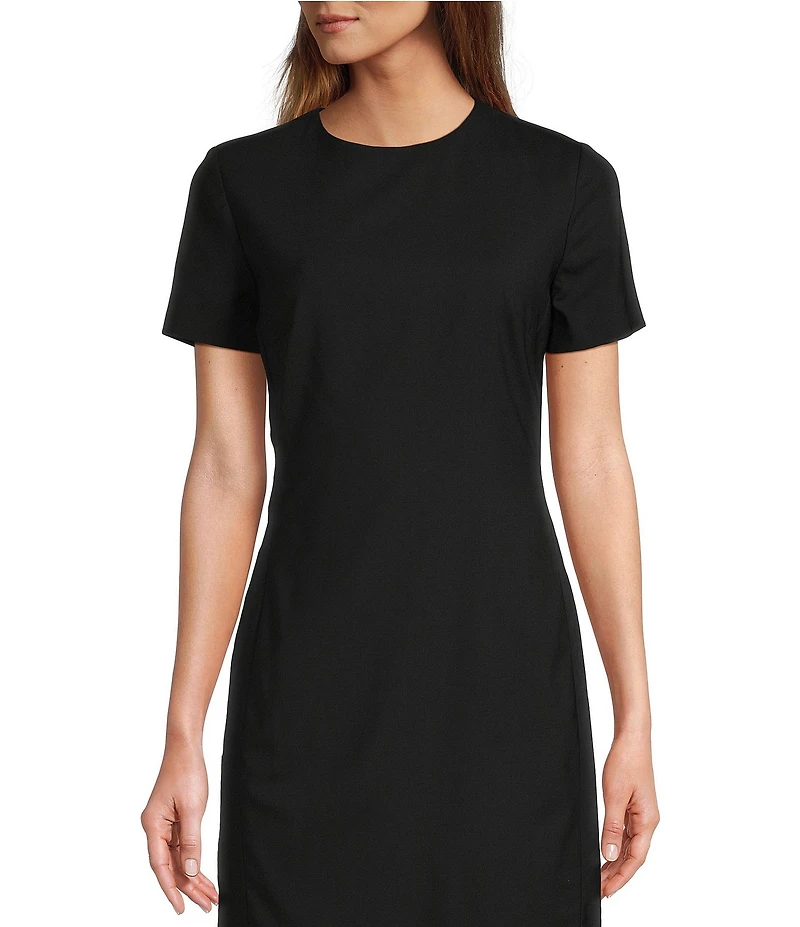Antonio Melani Crissy Short Sleeve Crew Neck Stretch Woven Wool Blend Sheath Dress