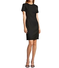 Antonio Melani Crissy Short Sleeve Crew Neck Stretch Woven Wool Blend Sheath Dress
